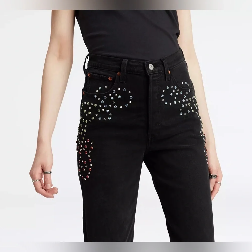 LEVI’S Ribcage Straight‎ Studded Jeans Size 30 - Picture 3 of 13